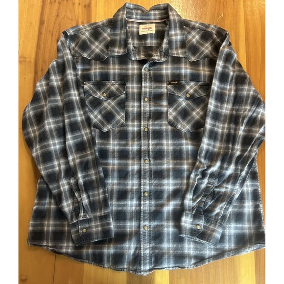 Wrangler Mens Western Shirt. Pearl Snap. Black/White Plaid. Long Sleeve. 2XL - Picture 2 of 9